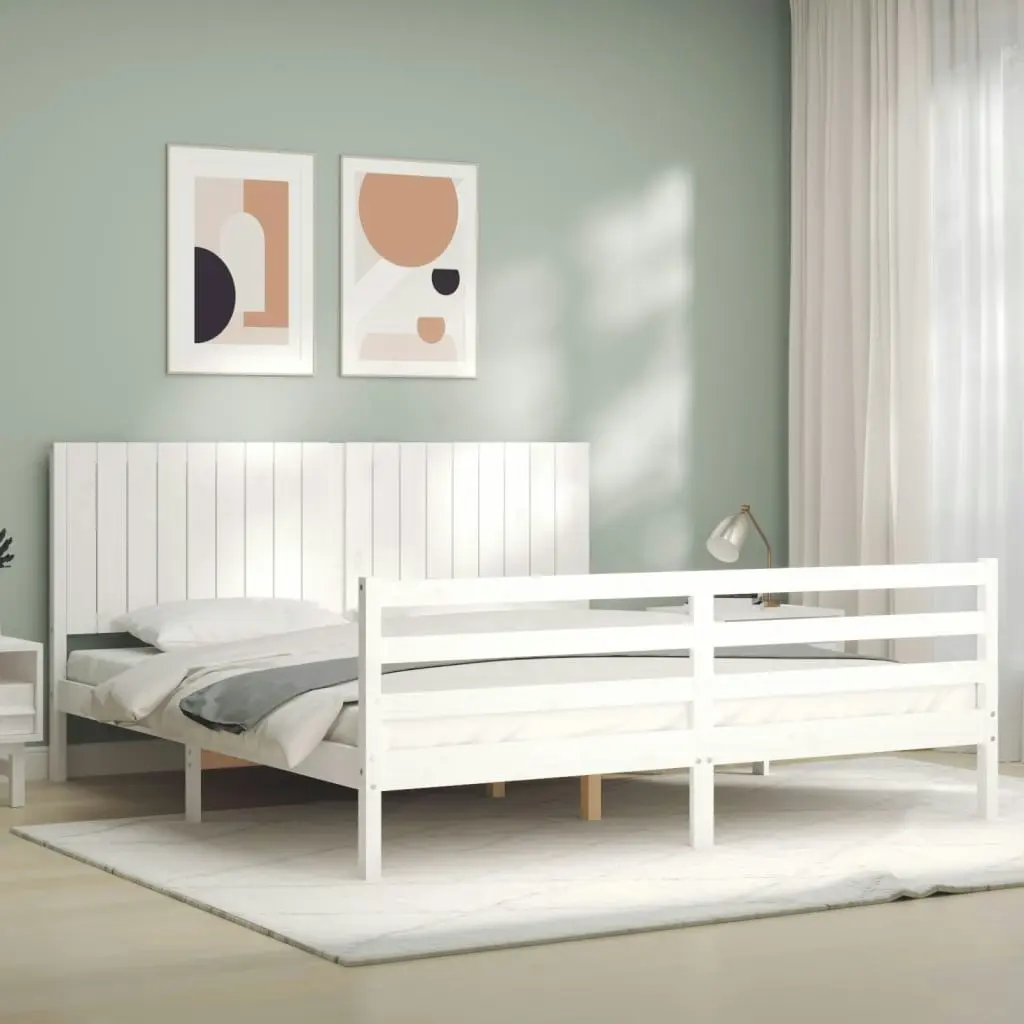 Bed Frame with Headboard White 183x203 cm King Solid Wood 3194782