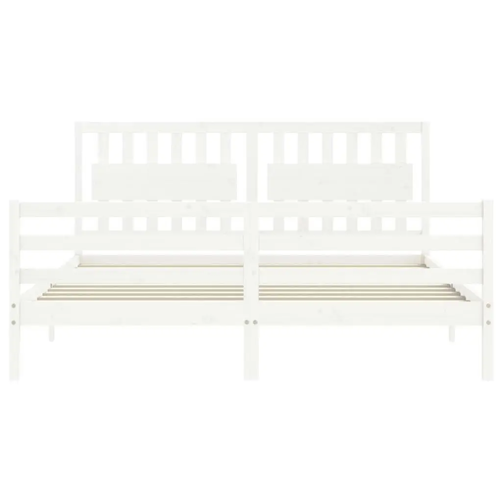 Bed Frame with Headboard White 183x203 cm King Solid Wood 3194327