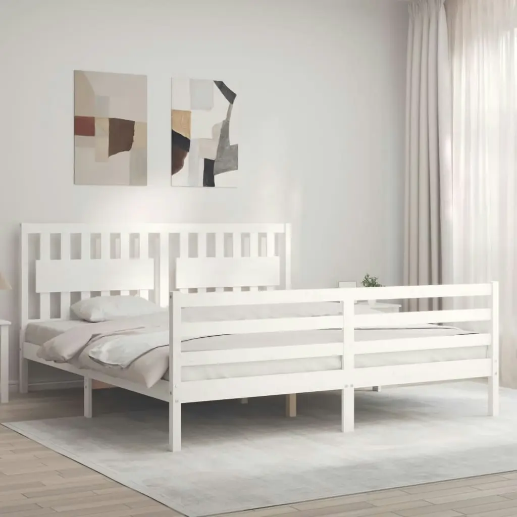 Bed Frame with Headboard White 183x203 cm King Solid Wood 3194327