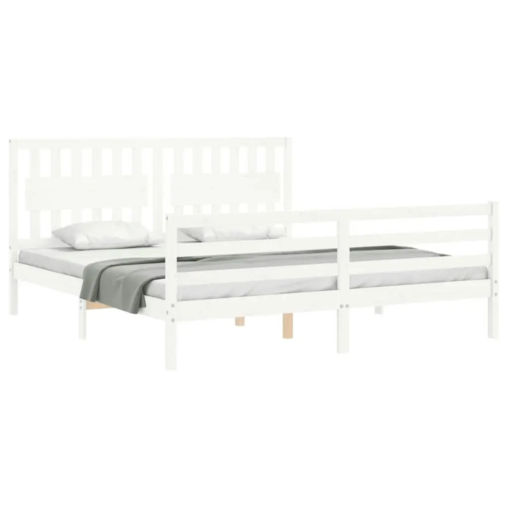 Bed Frame with Headboard White 183x203 cm King Solid Wood 3194327