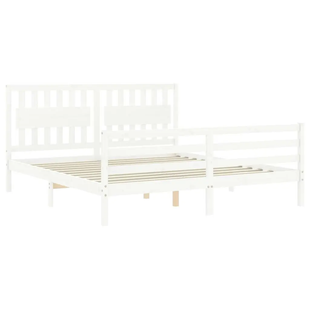 Bed Frame with Headboard White 183x203 cm King Solid Wood 3194327