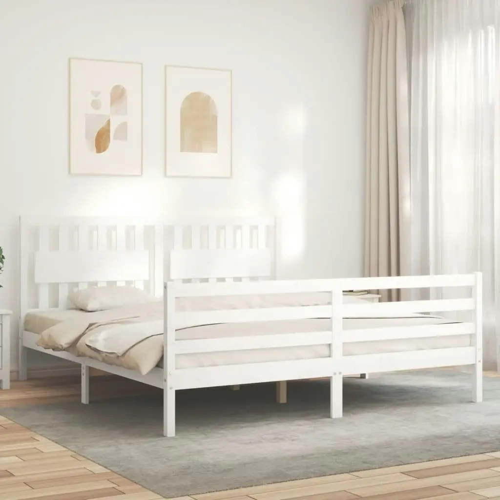 Bed Frame with Headboard White 183x203 cm King Solid Wood 3194327