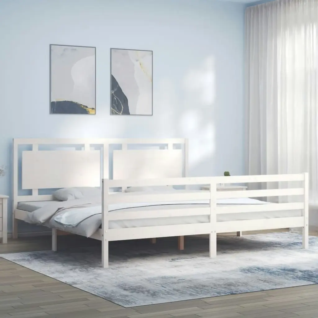 Bed Frame with Headboard White 183x203 cm King Solid Wood 3194067