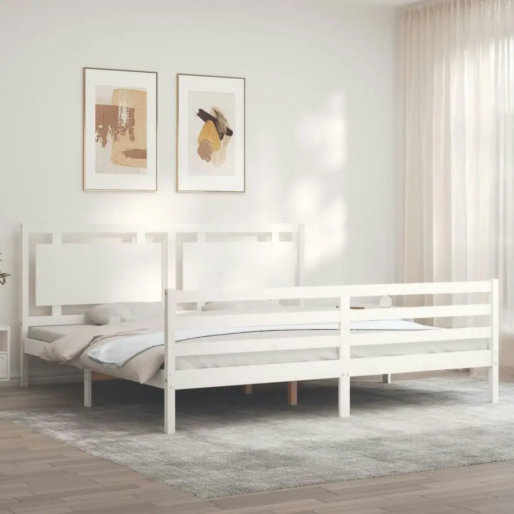 Bed Frame with Headboard White 183x203 cm King Solid Wood 3194067