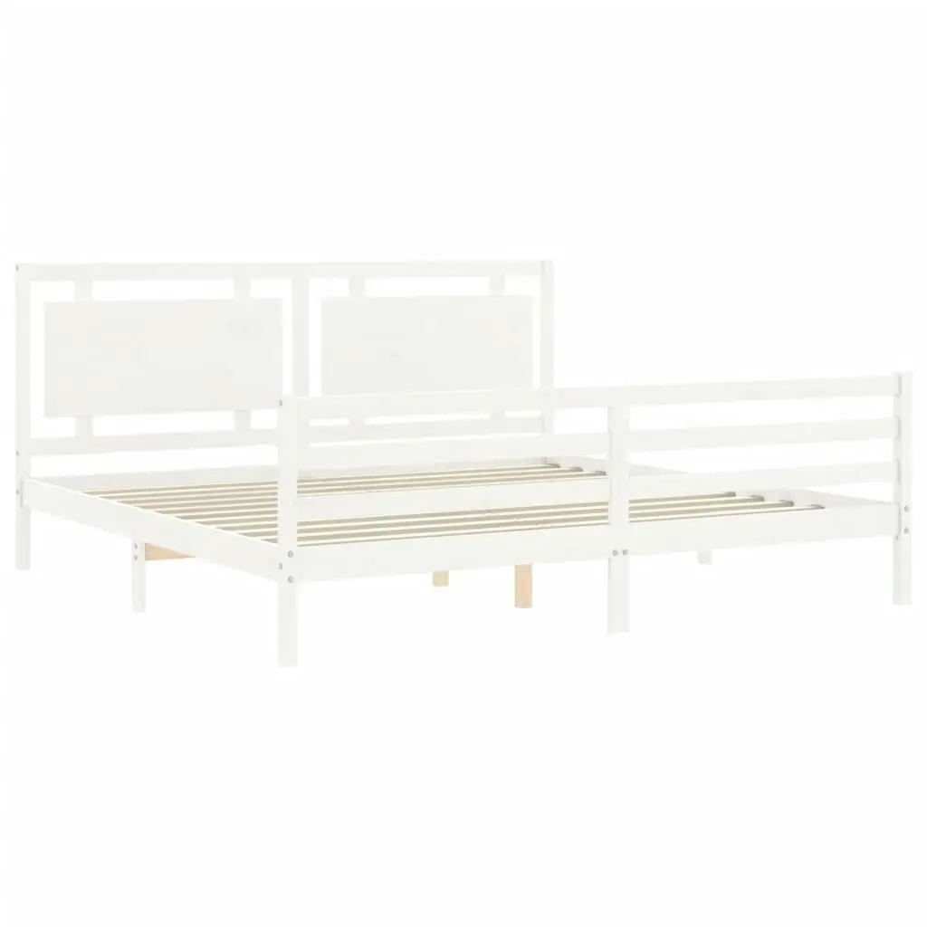 Bed Frame with Headboard White 183x203 cm King Solid Wood 3194067