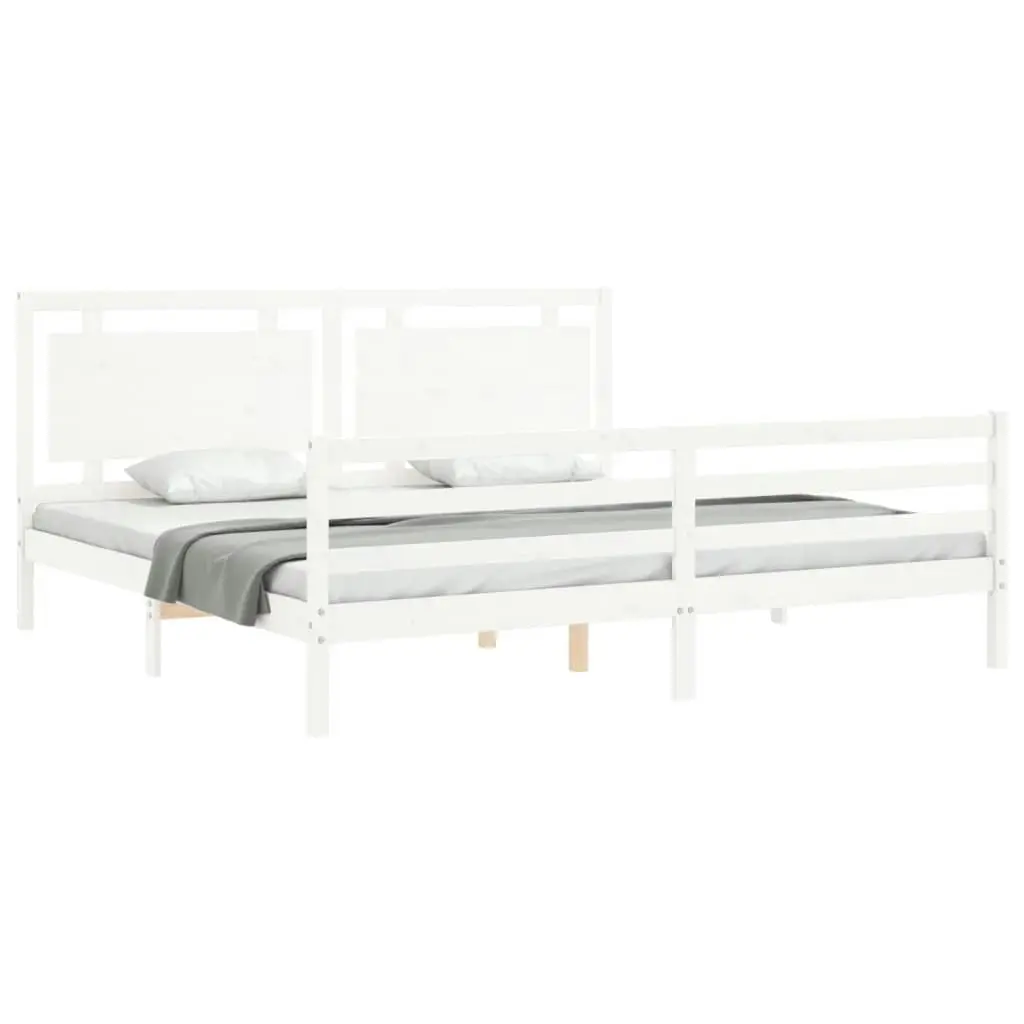 Bed Frame with Headboard White 183x203 cm King Solid Wood 3194067