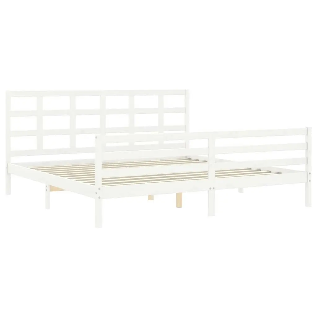 Bed Frame with Headboard White 183x203 cm King Solid Wood 3194002