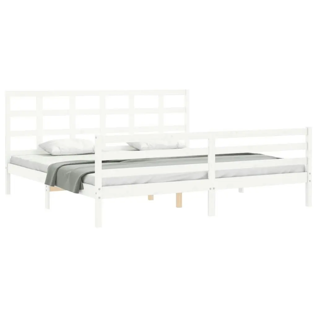 Bed Frame with Headboard White 183x203 cm King Solid Wood 3194002