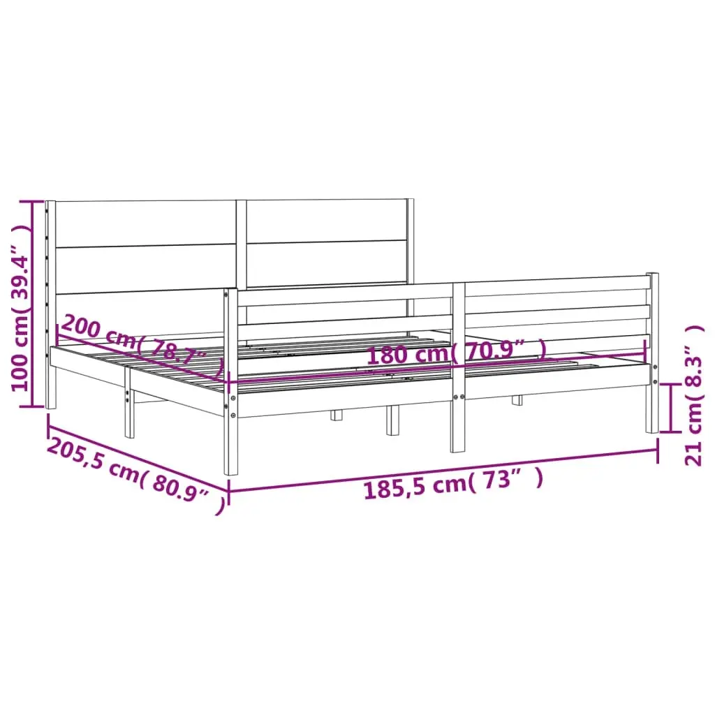 Bed Frame without Mattress White 183x203 cm King Solid Wood 3194652