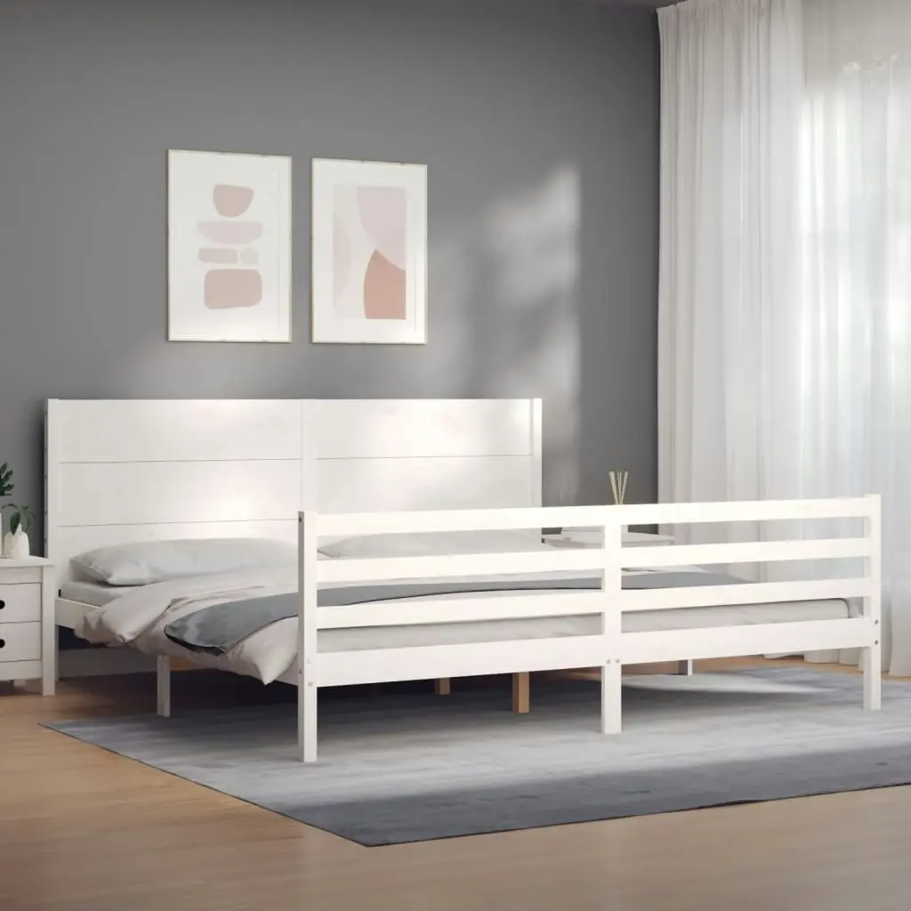 Bed Frame without Mattress White 183x203 cm King Solid Wood 3194652