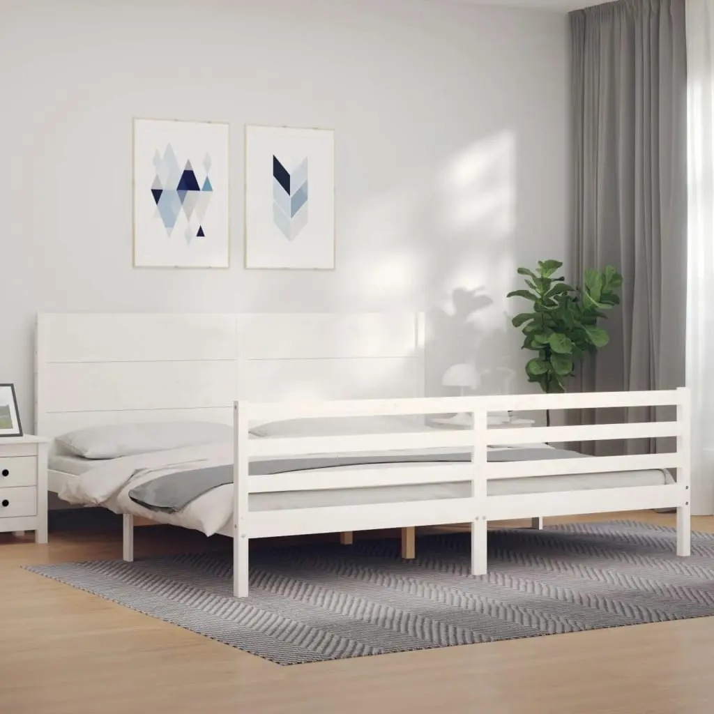 Bed Frame without Mattress White 183x203 cm King Solid Wood 3194652