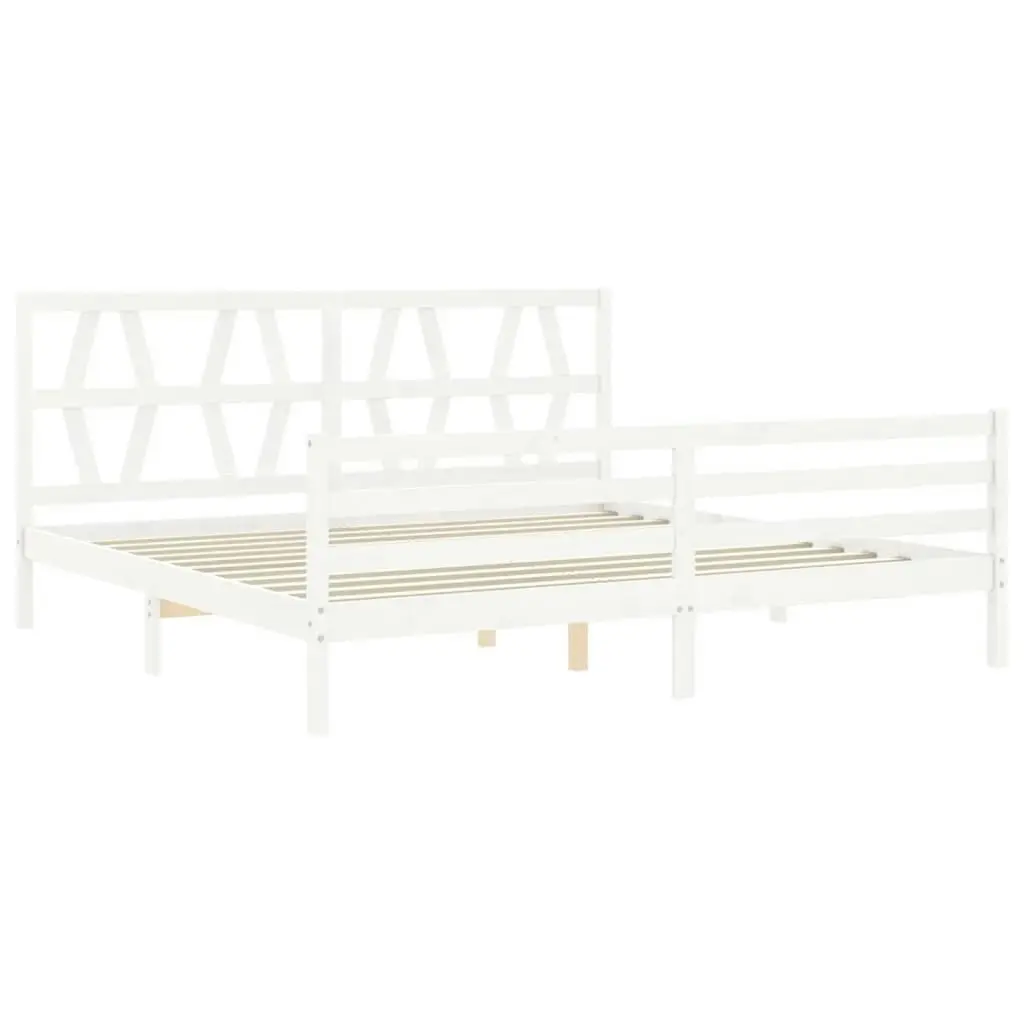 Bed Frame with Headboard White 183x203 cm King Solid Wood 3194392