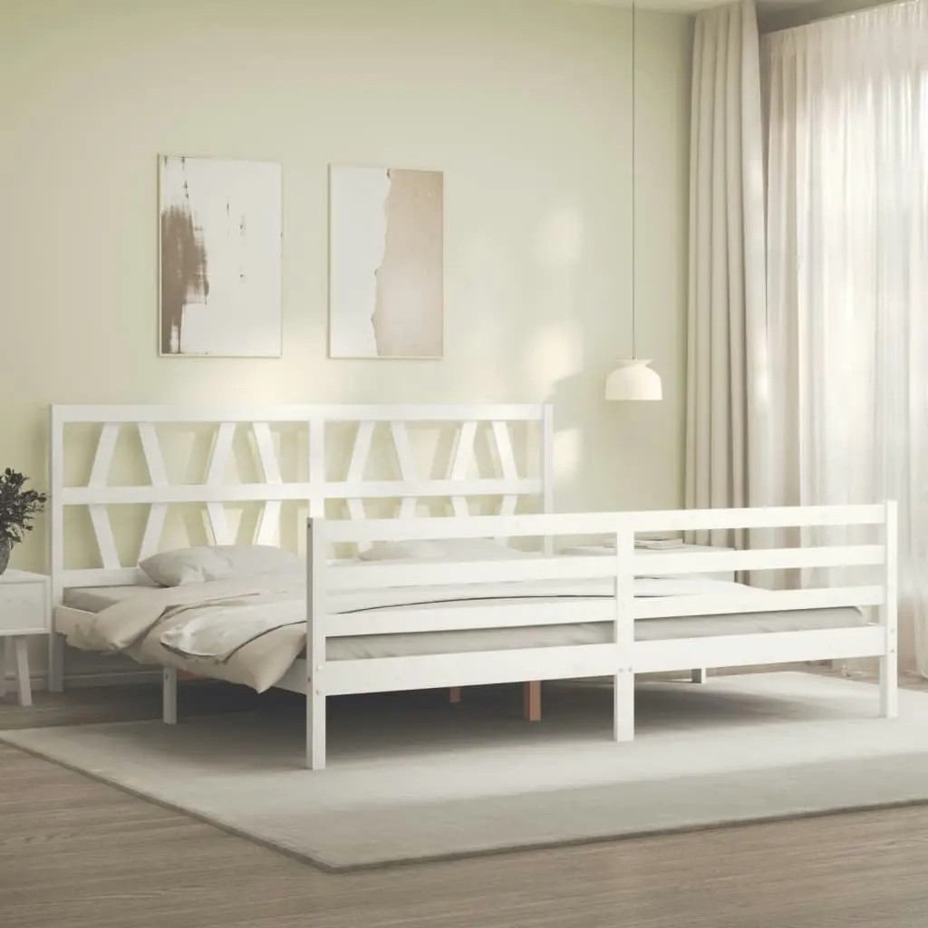 Bed Frame with Headboard White 183x203 cm King Solid Wood 3194392