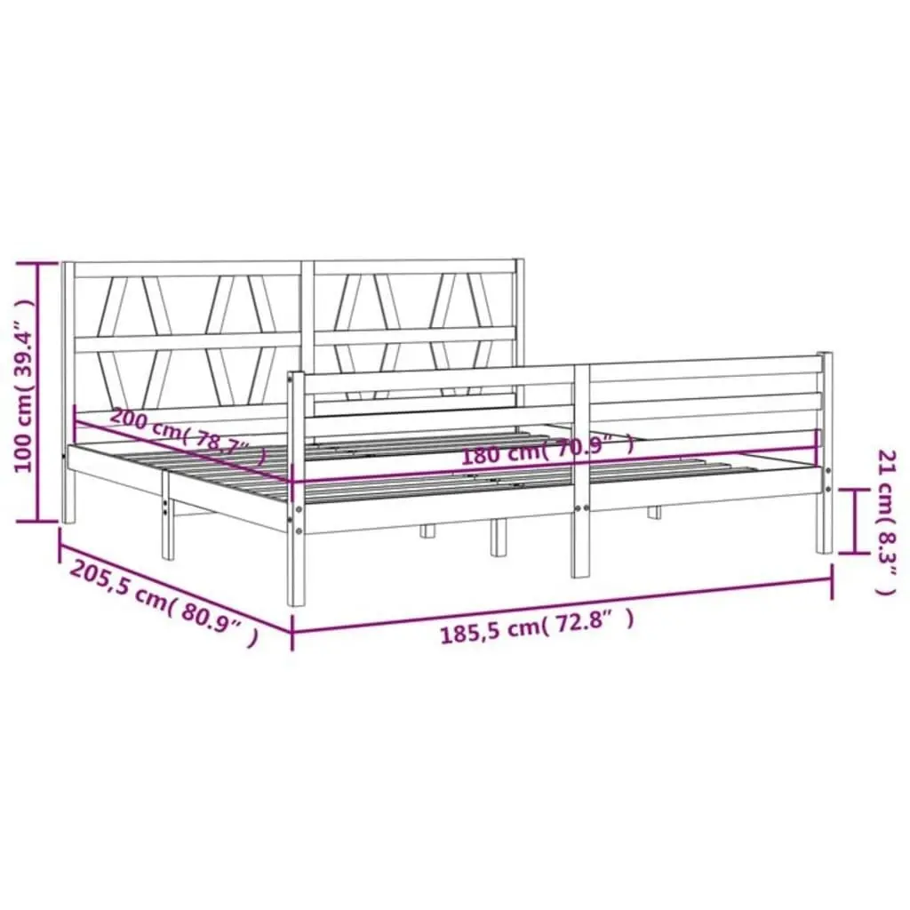 Bed Frame with Headboard White 183x203 cm King Solid Wood 3194392