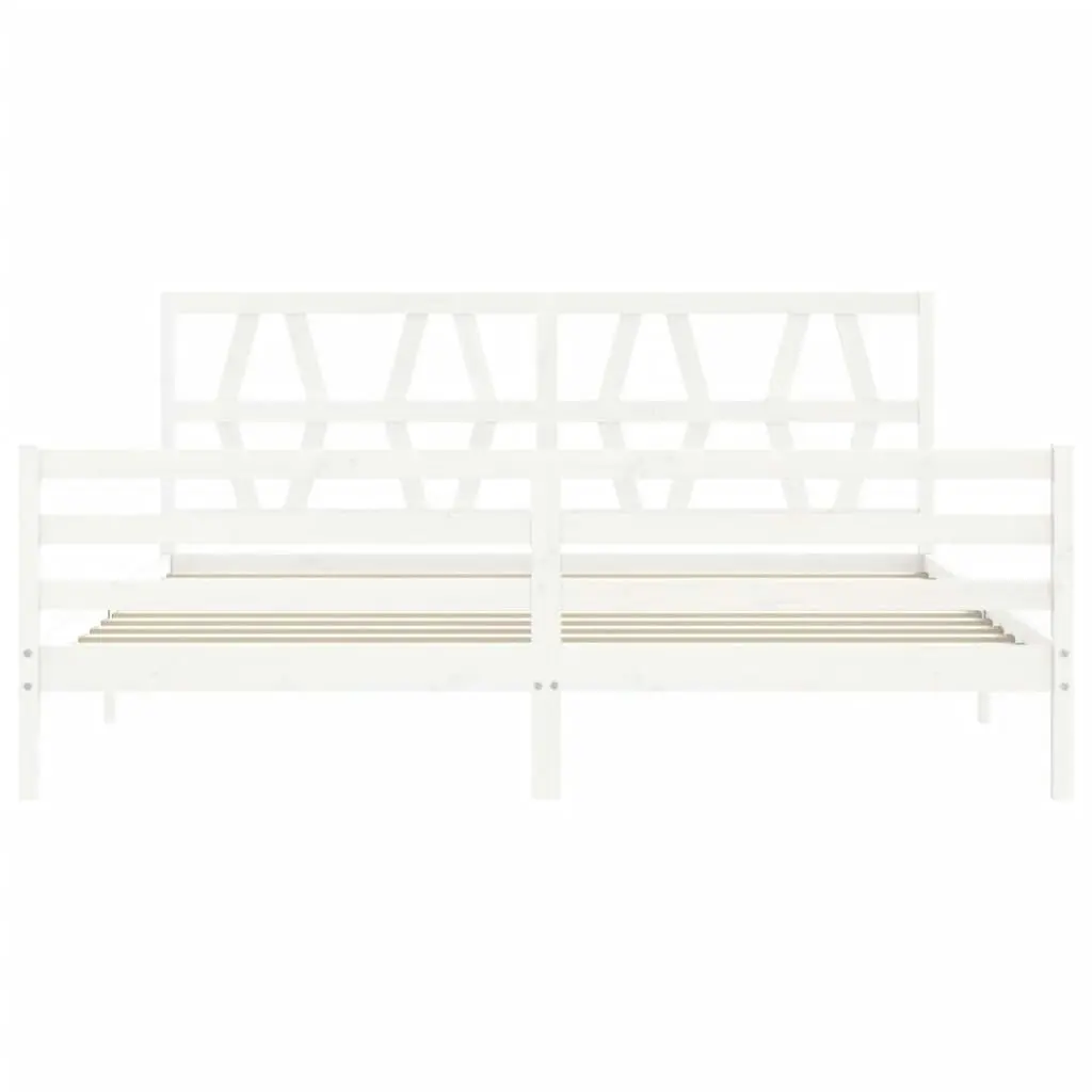 Bed Frame with Headboard White 183x203 cm King Solid Wood 3194392