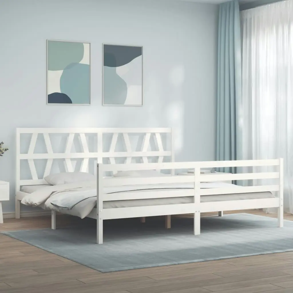 Bed Frame with Headboard White 183x203 cm King Solid Wood 3194392