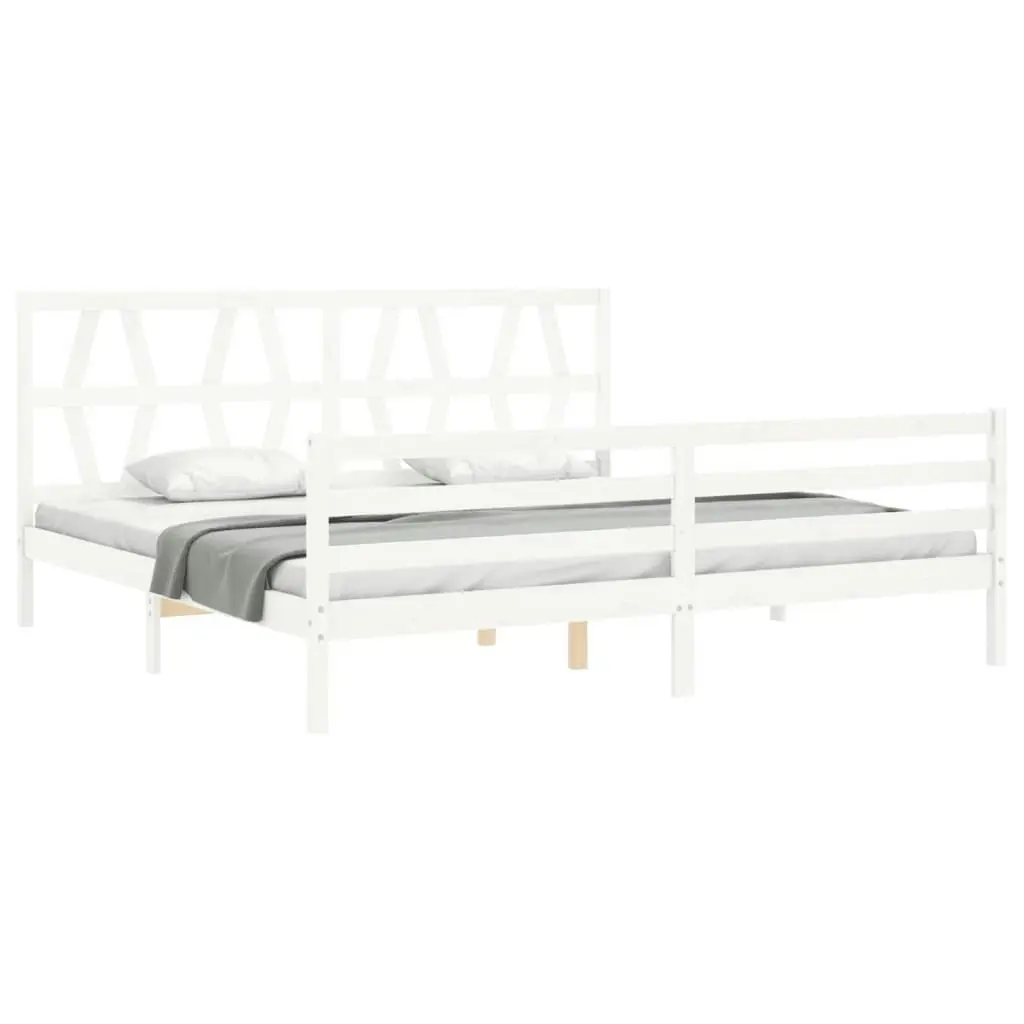 Bed Frame with Headboard White 183x203 cm King Solid Wood 3194392