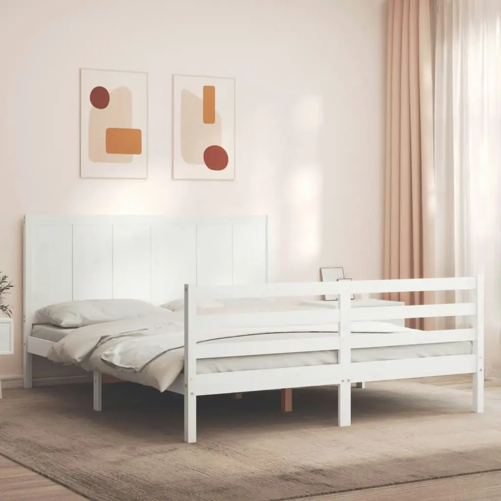 Bed Frame without Mattress White 150x200 cm Solid Wood 3194512