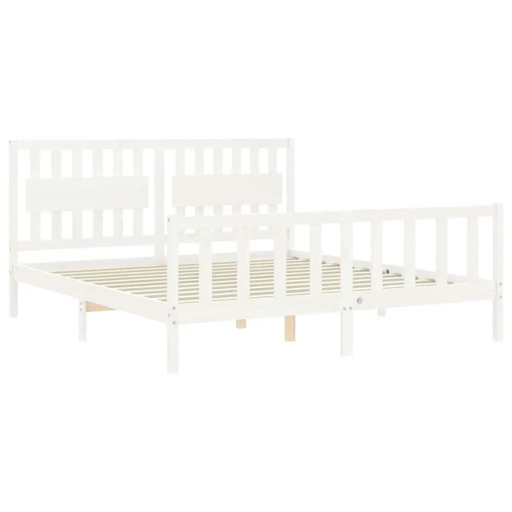 Bed Frame without Mattress White 183x203 cm King Solid Wood Pine 3192442