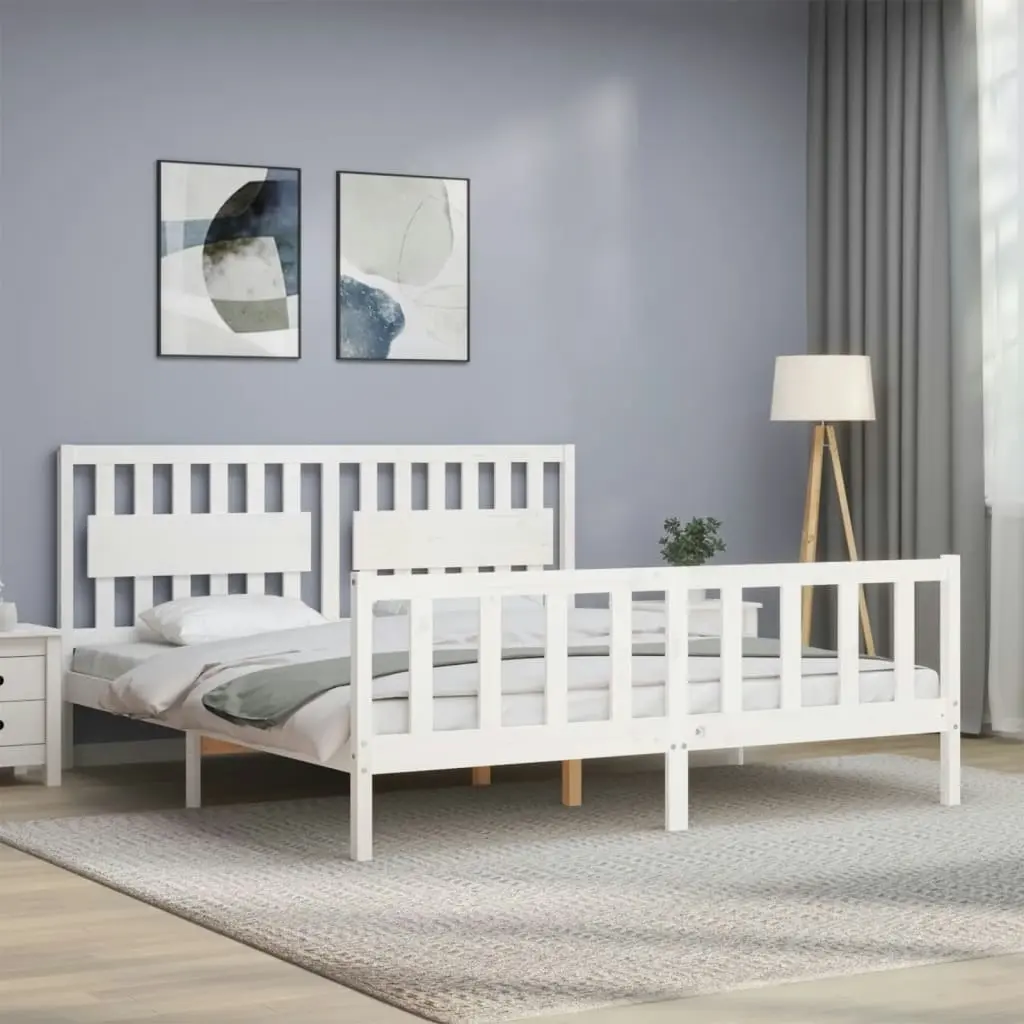 Bed Frame without Mattress White 183x203 cm King Solid Wood Pine 3192442