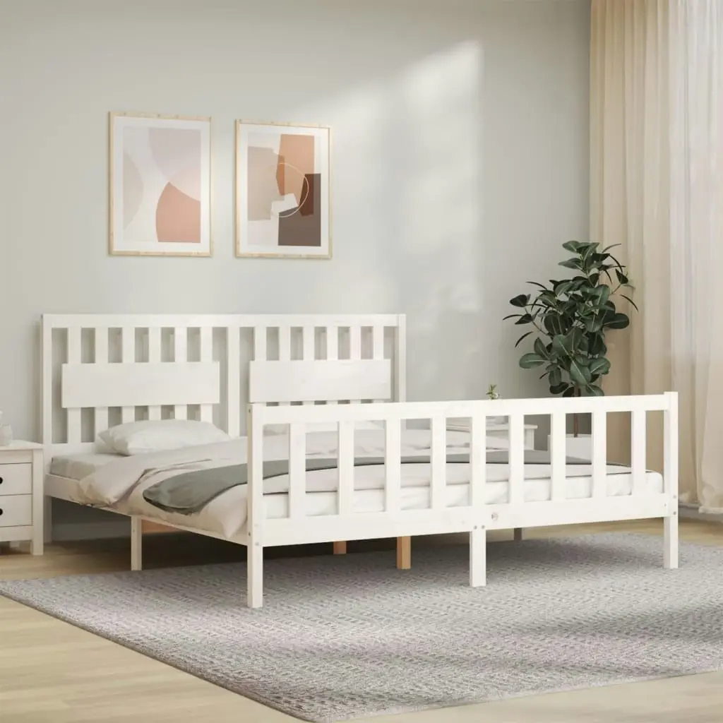 Bed Frame without Mattress White 183x203 cm King Solid Wood Pine 3192442