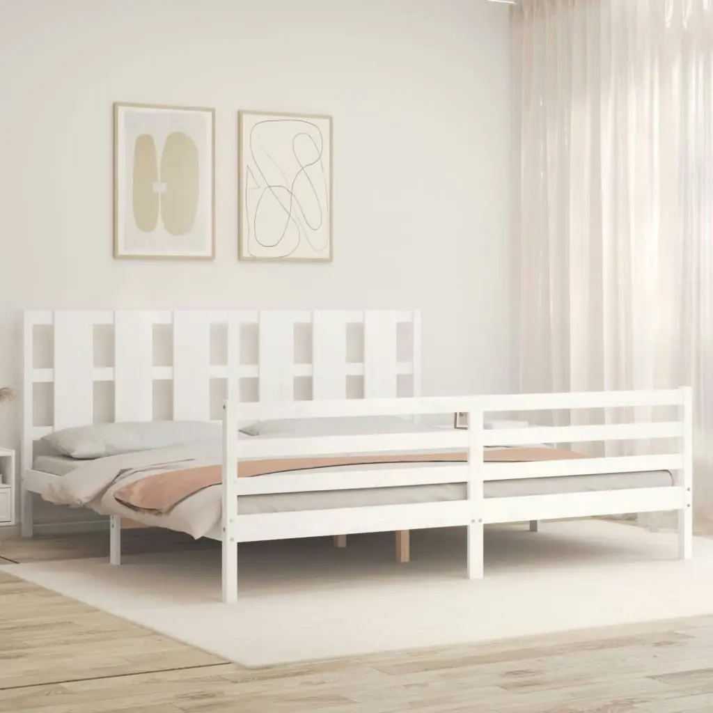 Bed Frame with Headboard White 183x203 cm King Solid Wood 3194132