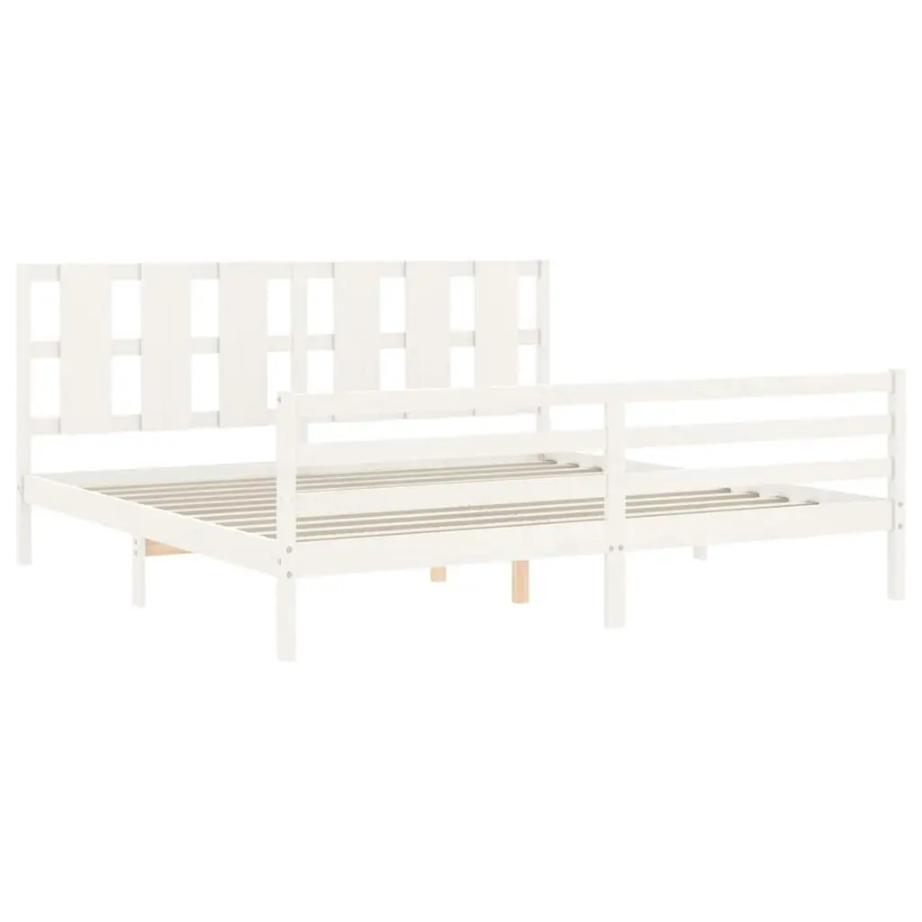 Bed Frame with Headboard White 183x203 cm King Solid Wood 3194132