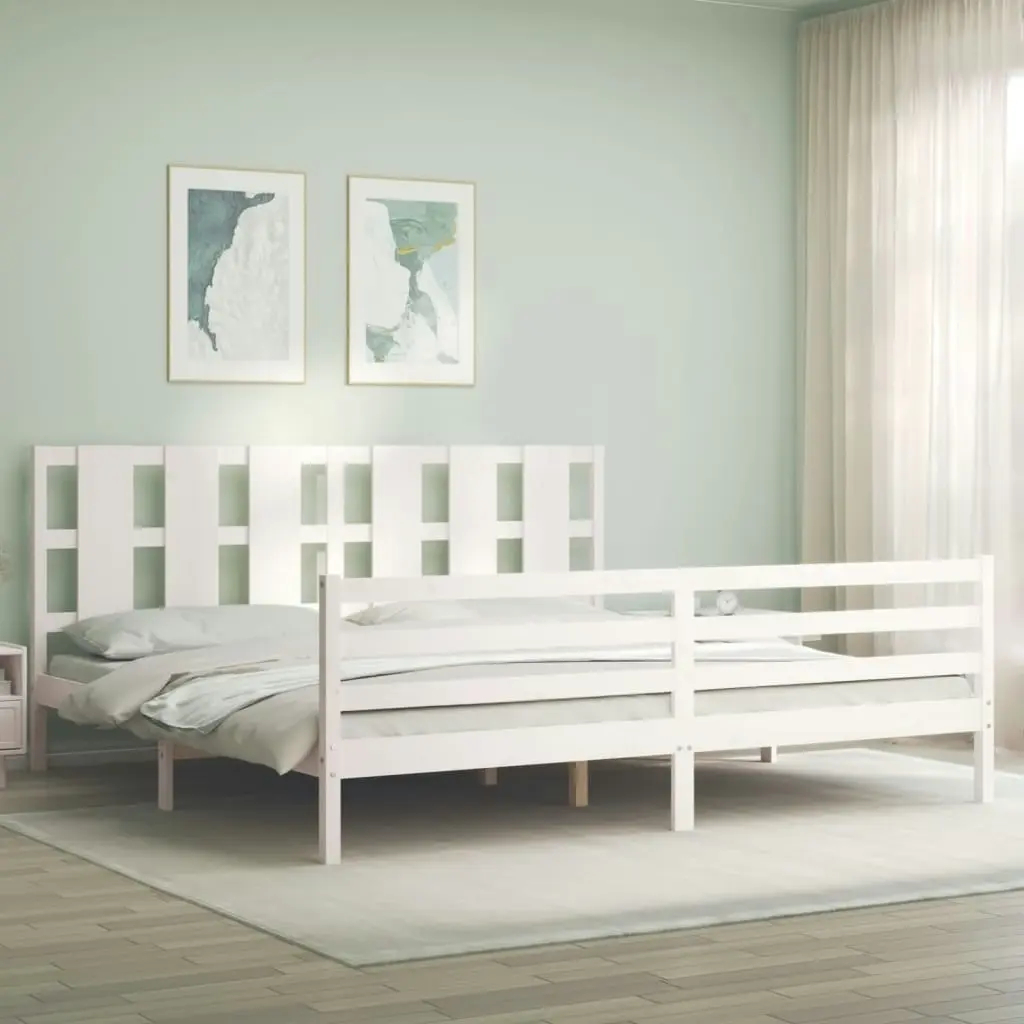 Bed Frame with Headboard White 183x203 cm King Solid Wood 3194132