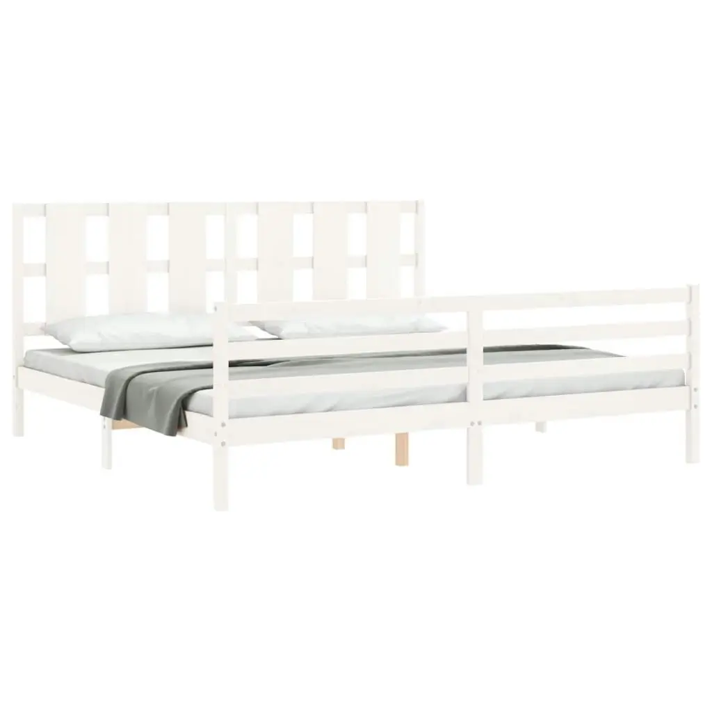 Bed Frame with Headboard White 183x203 cm King Solid Wood 3194132