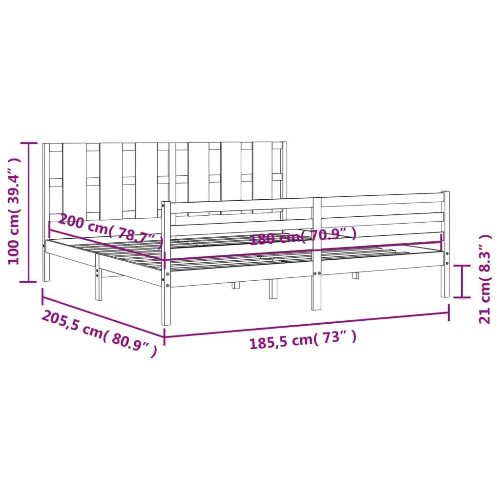 Bed Frame with Headboard White 183x203 cm King Solid Wood 3194132