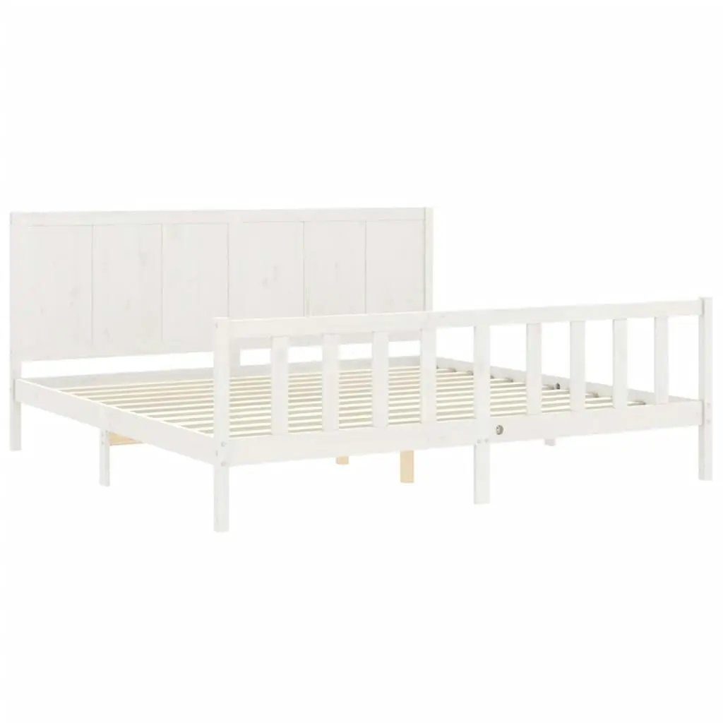 Bed Frame without Mattress White 183x203 cm King Solid Wood Pine 3192637