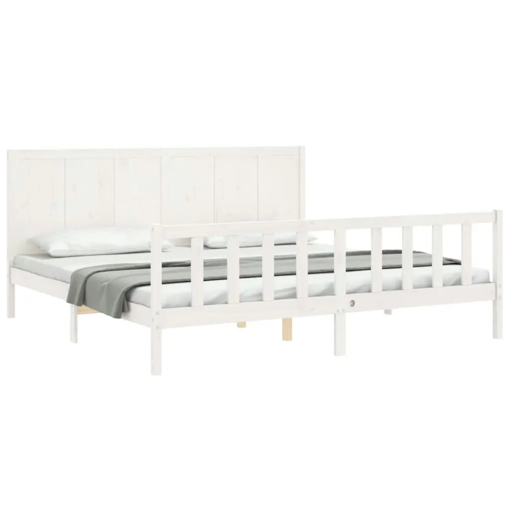 Bed Frame without Mattress White 183x203 cm King Solid Wood Pine 3192637