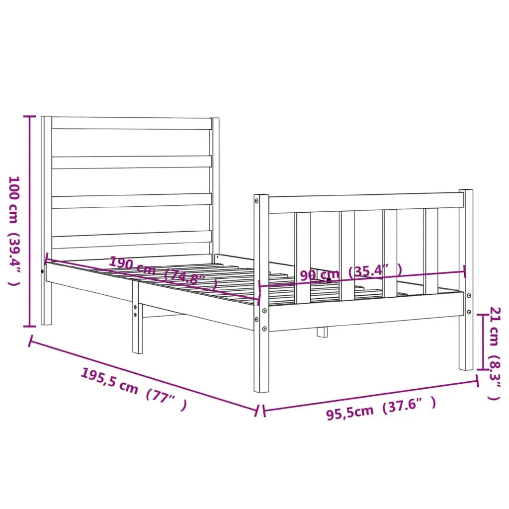 Bed Frame without Mattress White 90x190 cm Solid Wood Pine 3191872