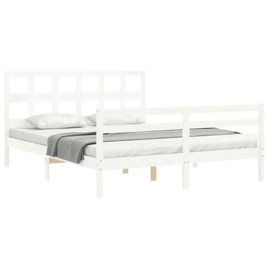 Bed Frame with Headboard White 153x203 cm Queen Solid Wood 3194837