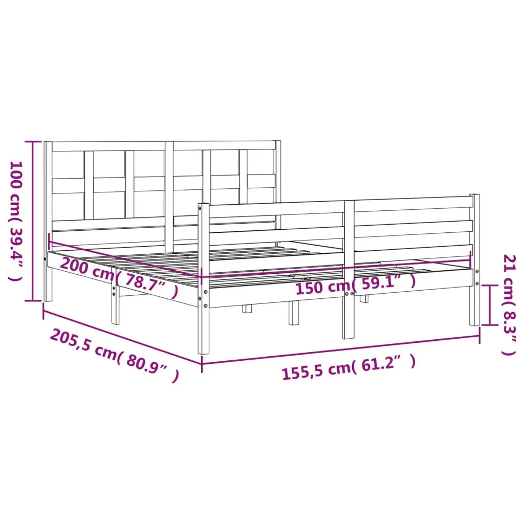 Bed Frame with Headboard White 153x203 cm Queen Solid Wood 3194837