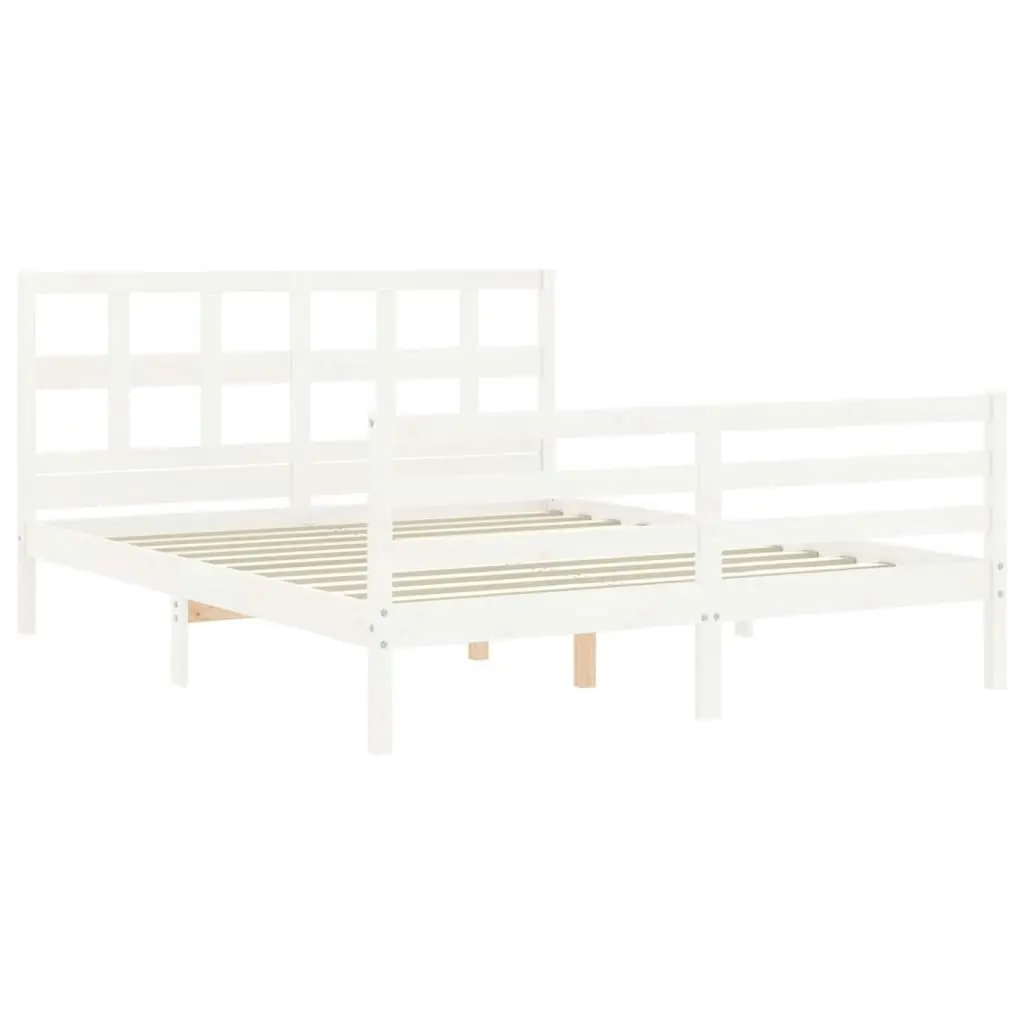 Bed Frame with Headboard White 153x203 cm Queen Solid Wood 3194837