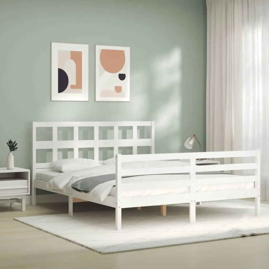 Bed Frame with Headboard White 153x203 cm Queen Solid Wood 3194837