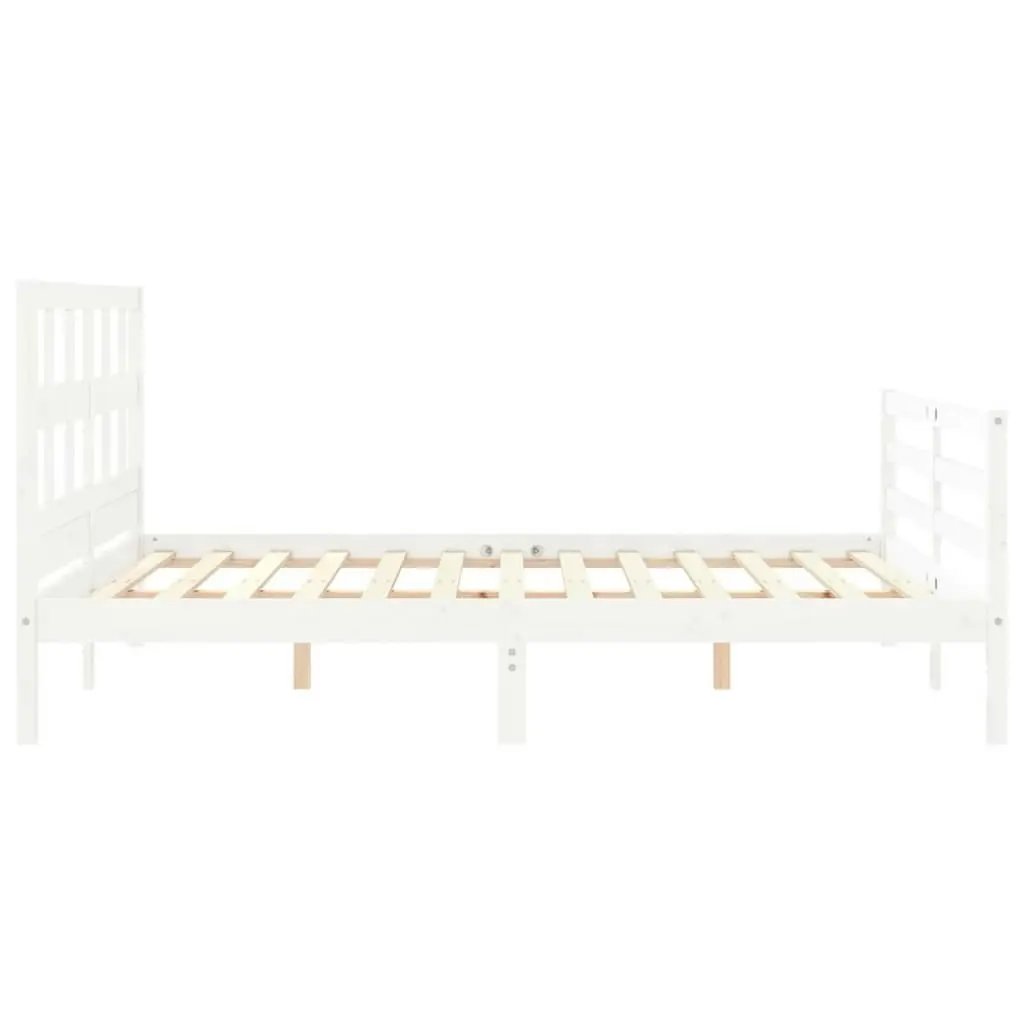 Bed Frame with Headboard White 153x203 cm Queen Solid Wood 3194837