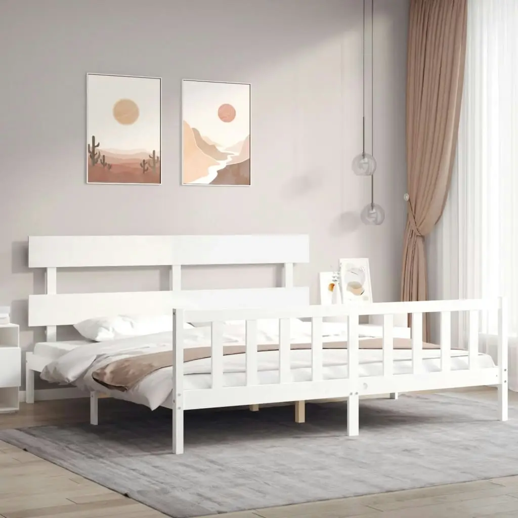 Bed Frame without Mattress White 183x203 cm King Solid Wood Pine 3193287