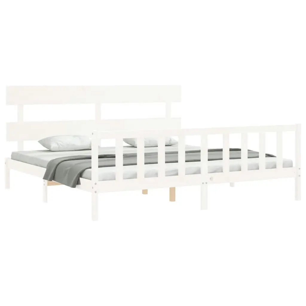 Bed Frame without Mattress White 183x203 cm King Solid Wood Pine 3193287