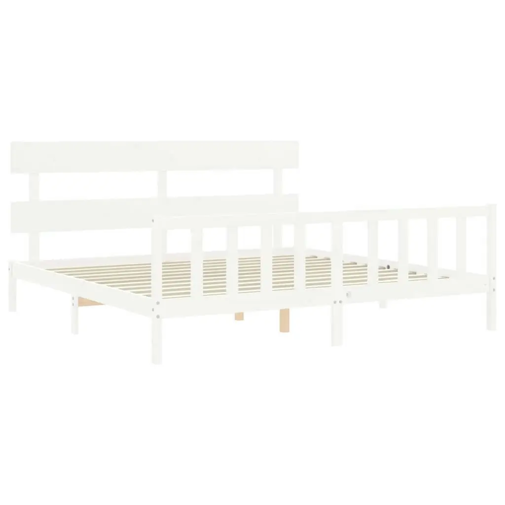 Bed Frame without Mattress White 183x203 cm King Solid Wood Pine 3193287