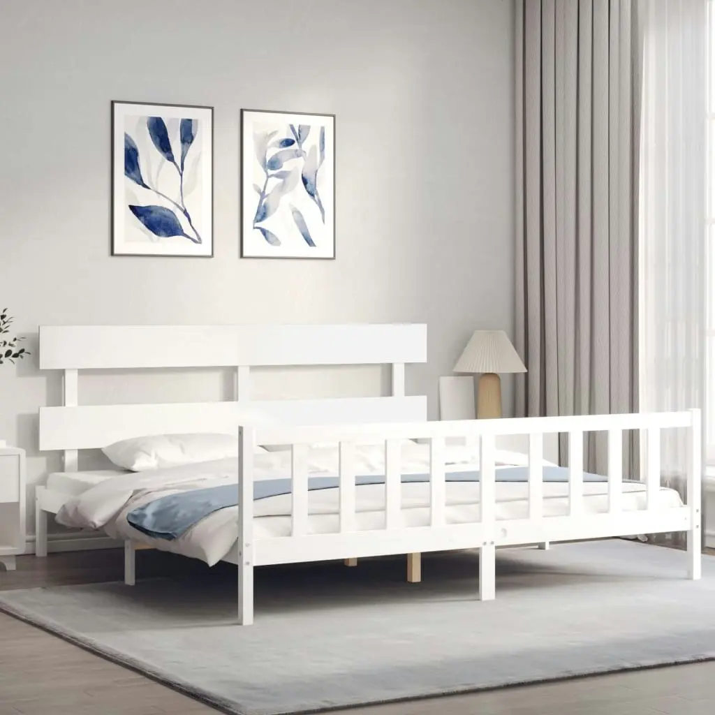 Bed Frame without Mattress White 183x203 cm King Solid Wood Pine 3193287