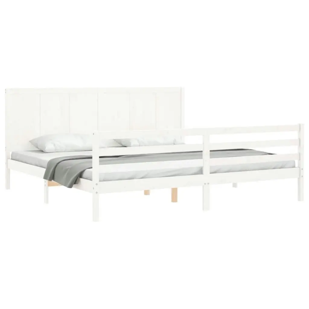 Bed Frame without Mattress White 183x203 cm King Solid Wood 3194522