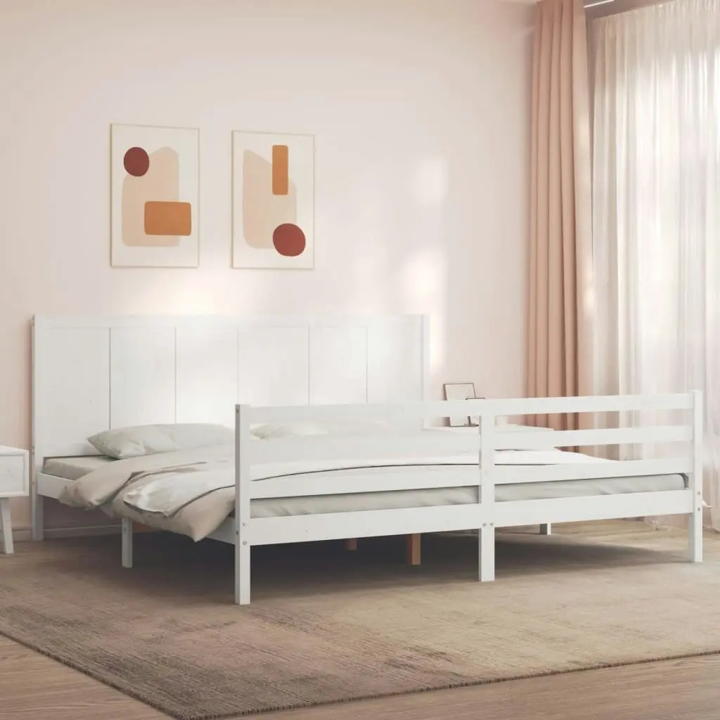 Bed Frame without Mattress White 183x203 cm King Solid Wood 3194522