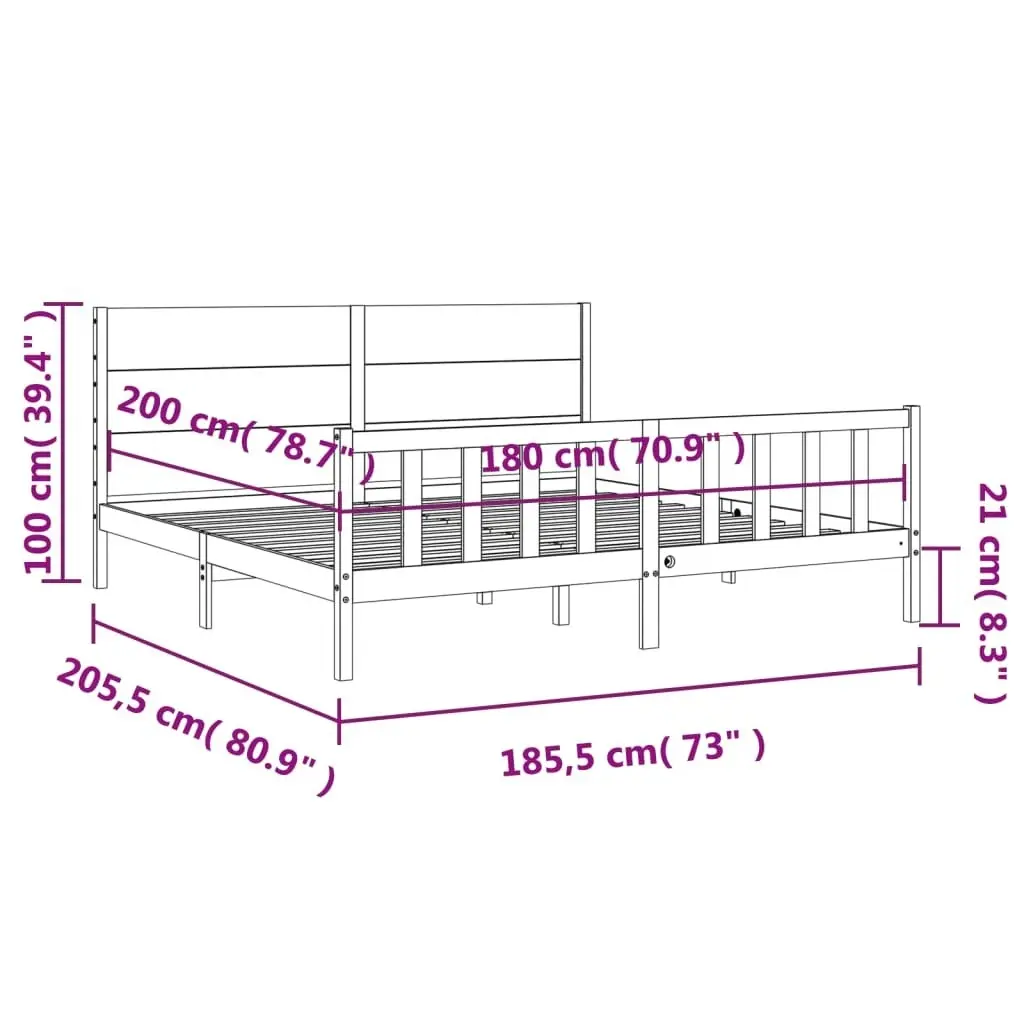 Bed Frame without Mattress White 183x203 cm King Solid Wood Pine 3192767