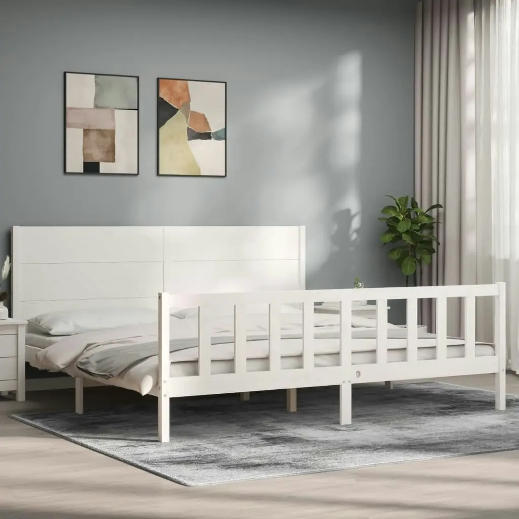 Bed Frame without Mattress White 183x203 cm King Solid Wood Pine 3192767