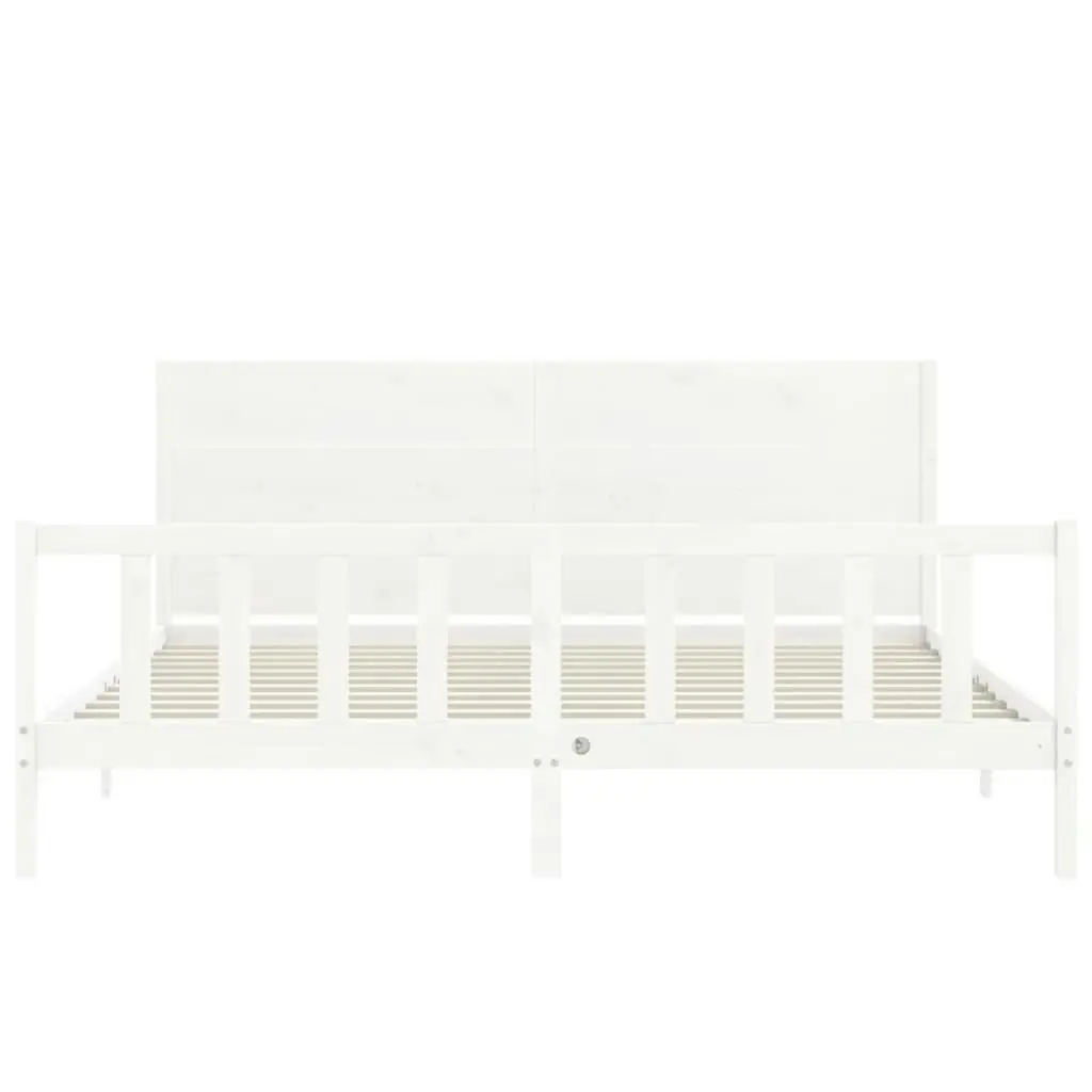 Bed Frame without Mattress White 183x203 cm King Solid Wood Pine 3192767