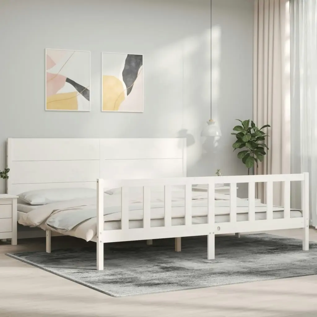 Bed Frame without Mattress White 183x203 cm King Solid Wood Pine 3192767