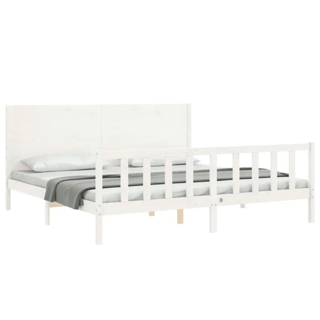 Bed Frame without Mattress White 183x203 cm King Solid Wood Pine 3192767