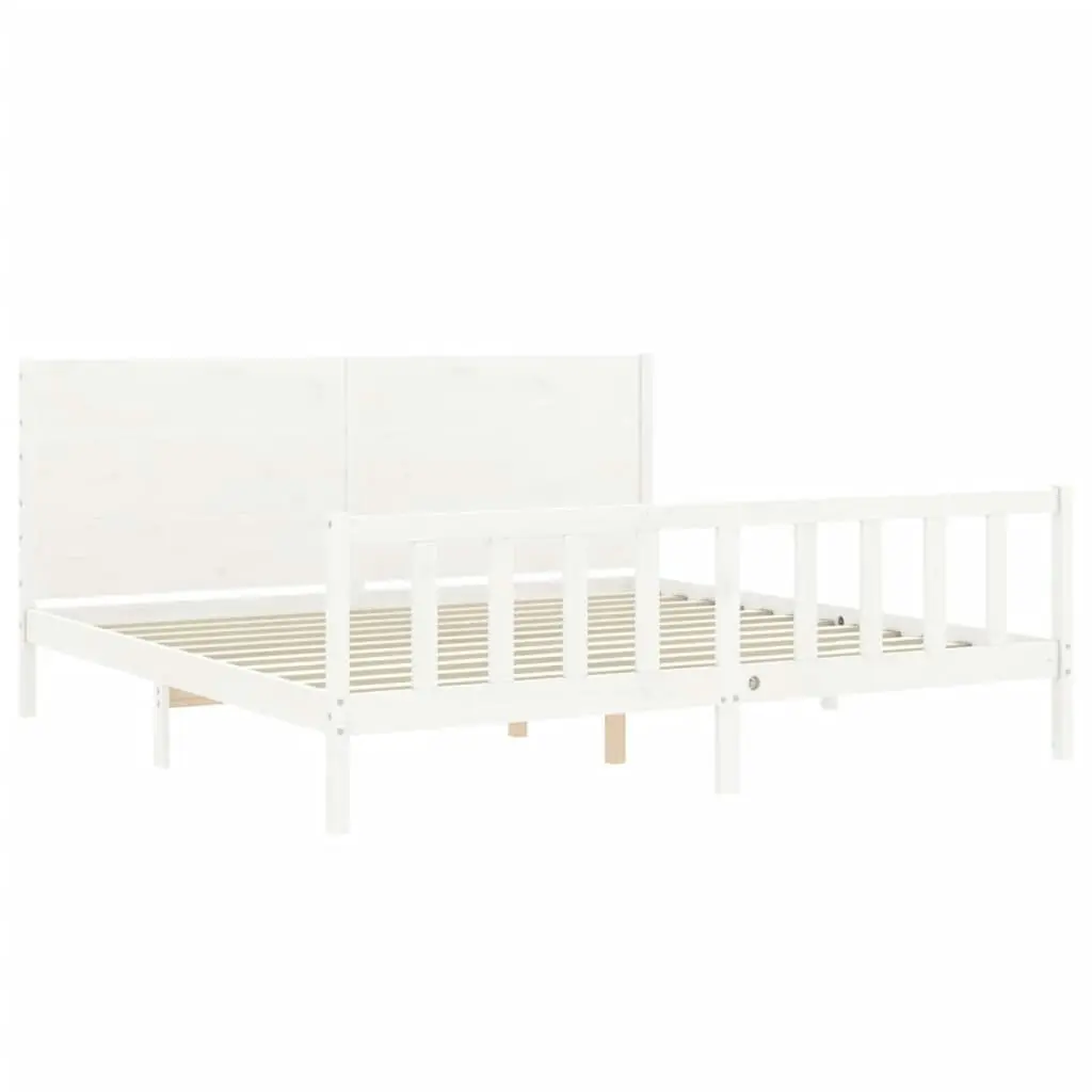 Bed Frame without Mattress White 183x203 cm King Solid Wood Pine 3192767